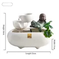 Ceramic indoor water fountain with monk sculpture and golden fortune stamp for desks - Lucky Wealth - Carefree Monk White Style