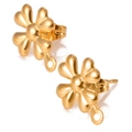 Golden stainless steel four-leaf clover stud earring with connector loop for DIY jewelry - 02 Gold (Hollow Clover)