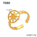 Gold plated titanium steel ring with hollow star pendant and wavy adjustable band - Y080-Octagram Round / Open/Diameter 1.3cm / Gold