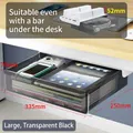 Large hidden desk drawer in transparent black plastic for under-table storage - Transparent Black / 52mm Riser / Large