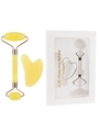 Yellow jade facial massage kit with double-head roller and heart gua sha in a gift box - 2-Piece Resin Roller Clear Yellow + Gift Box
