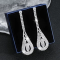 Luxurious silver tassel earrings with sparkling crystals for a glam evening look - Silver Multi-Row Rhinestone Waterdrop Earrings DTE1616972S