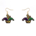 Festive Mardi Gras jester hat earrings with purple, green, and gold sequins - Jester Hat Style (1 Pair)