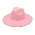 Close-up of a pink wide brim fedora hat with smooth felt texture and pinch crown detail - M (56-58cm) / Pink