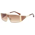 Futuristische Shield-Sonnenbrille mit goldenem Metallrahmen und braunem Verlauf - Braun