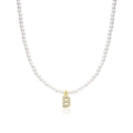 Elegant pearl necklace with a gold letter B pendant featuring sparkling cubic zirconia stones - Letter B