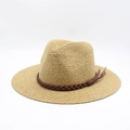 Chapeau de paille Panama pliable avec ruban en cuir tressé marron pour l'été. - M (56-58cm) / Kaki