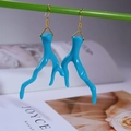 Blue coral branch earrings with gold hooks and vibrant resin finish for women - Blue Coral Style (FN1016-2)