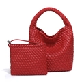 Elegant red woven leather hobo bag and matching zip pouch set for women - China Red
