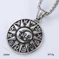 Macro shot of 30mm celestial pendant with sun moon design and zodiac symbols - Zodiac Astrology Style (Style 9)