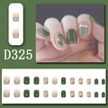 French style press-on nails in Morandi green and pink with gold foil and pearls D325 - Morandi Green And Pink Gold Foil Style (D325)