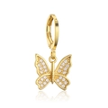 Gold butterfly hoop earrings with cubic zirconia stones and metallic finish - EP2782 Butterfly Gold Plated