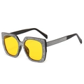 Oversized black square sunglasses with rhinestone crystals and yellow tinted lenses - Black Frame Yellow Lens