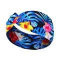 Bohemian knotted yoga headband with tropical floral hibiscus and monstera leaf patterns - 8# Black Base Blue Monstera