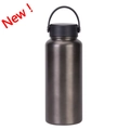 1L matte dark grey stainless steel insulated water bottle with a wide mouth lid - Metallic Black