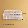 Detailed 18-compartment clear storage box showing 20.8x10.5x1.8cm outer dimensions - 18 Slots/20.8x10.5x1.8cm