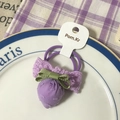 Purple checkered fabric bow hair tie featuring a cute strawberry charm on white plate - Purple Series