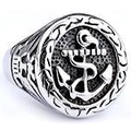 Vintage stainless steel anchor signet ring with nautical rope border in antique silver - Antique Silver Signet Anchor Style (18402)