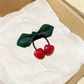 Molletta per capelli con ciliegie rosse e fiocco verde scuro per acconciature eleganti - Stile Ciliegia / Rosso/Verde Scuro