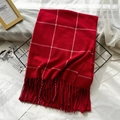 Winter scarf with red plaid pattern and tassels, thick faux cashmere for warmth - China Red (1453)