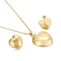 Polished golden stainless steel jewelry set featuring heart necklace and stud earrings - Gold Heart Jewelry Set (KS52127-K)