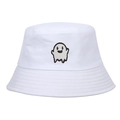 Cappello da pescatore bianco in cotone con ricamo di piccolo fantasma alieno minimal - Bianco