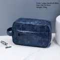 Blue PU leather toiletry bag for men with waterproof texture and large capacity - Dark Blue Large
