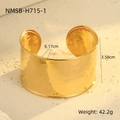 Macro view of wide gold titanium steel cuff bracelet with precise height and thickness details - Gold Wide Plain Cuff Bangle (NMSB-H715-1) / 18K Gold Plated