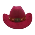 Cappello da cowboy in pelle scamosciata magenta con fascia in cuoio e decoro a teschio - Borgogna