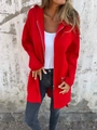 Chaqueta casual roja con capucha para mujer, cierre de cremallera y corte holgado - S / Rojo