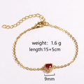 Detailed size chart for red heart zircon gold chain bracelet with 15+5cm length - Heart Red Zirconia