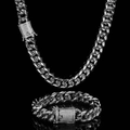 Dettaglio catena cubana argento 12mm con chiusura a scatola ricoperta di diamanti - Bracciale 7.5 Pollici (19.05cm) / Color Acciaio