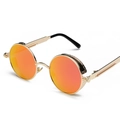 Steampunk round sunglasses with gold metal frame and reflective orange mirror lenses - Gold Frame Red Reflective C6