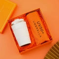 Business gift set with white coffee mug and orange UV50+ umbrella in premium box - [Vitality Orange] Insulated Cup + Umbrella