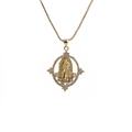 Elegant gold Virgin Mary oval pendant necklace with sparkling crystals and box chain link - Virgin Mary Oval Clear-C0257CX