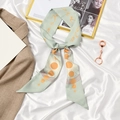French style light green silk ribbon hair tie with orange celestial pattern and satin finish - Light Green Sun God