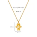 Golden Christmas gingerbread man pendant necklace with white enamel details, 39cm chain - Gingerbread Man