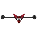 Black industrial barbell earring with bat wing design and red heart crystal drops - Industrial Barbell