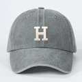Cappellino da baseball in denim lavato grigio con ricamo H per uomo e donna - Taglia unica / Grigio