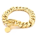 Collar de eslabones cubanos dorados para perro con cierre grabado y placa redonda - Estilo De Eslabones Cubanos Dorados (KDC018-KJX)