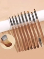Set of 10 professional nail art brushes with brown transparent handles and varied tips - Tea Color Acrylic Handle (9Pcs)