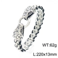 Hip hop men's double snake head braided bracelet in silver finish, 220mm length - Black and Silver Contrast Color Braided Double Snake Head Style (KB154969-KJX)