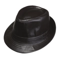 Classic black PU leather fedora jazz hat with vintage style and durable stitched brim - One Size / Coffee