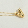 Golden 14K plated letter V necklace with 3D puffy balloon pendant and fine chain - Letter V