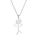 Funny doodle stickman pendant necklace in polished silver stainless steel finish - Peace Sign Stickman / Silver