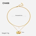 Double-layer 18K gold plated stainless steel necklace with shell charm and pearl detail - Gold Shell Style