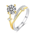 Κομψό δαχτυλίδι moissanite από ασήμι S925 με επιχρύσωση και αστραφτερό σχέδιο τροχιάς αστεριών - US 7 / 1ct D Χρώμα Moissanite / Ασήμι/Χρυσό