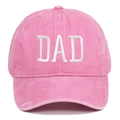 Close-up of pink washed cotton baseball cap featuring white DAD embroidery and texture - Adjustable / Pink DAD
