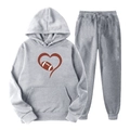 Ensemble sweat à capuche et jogging gris avec imprimé cœur de rugby pour hommes et femmes - S / Haut Et Bas / Gris Clair (Imprimé Football Coeur)