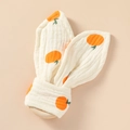 Baby wooden teether ring with orange fruit print cotton bunny ears fabric toy - Orange